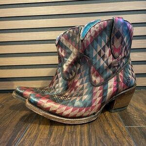 Ariat Red and Brown Geometric Ankle Boots